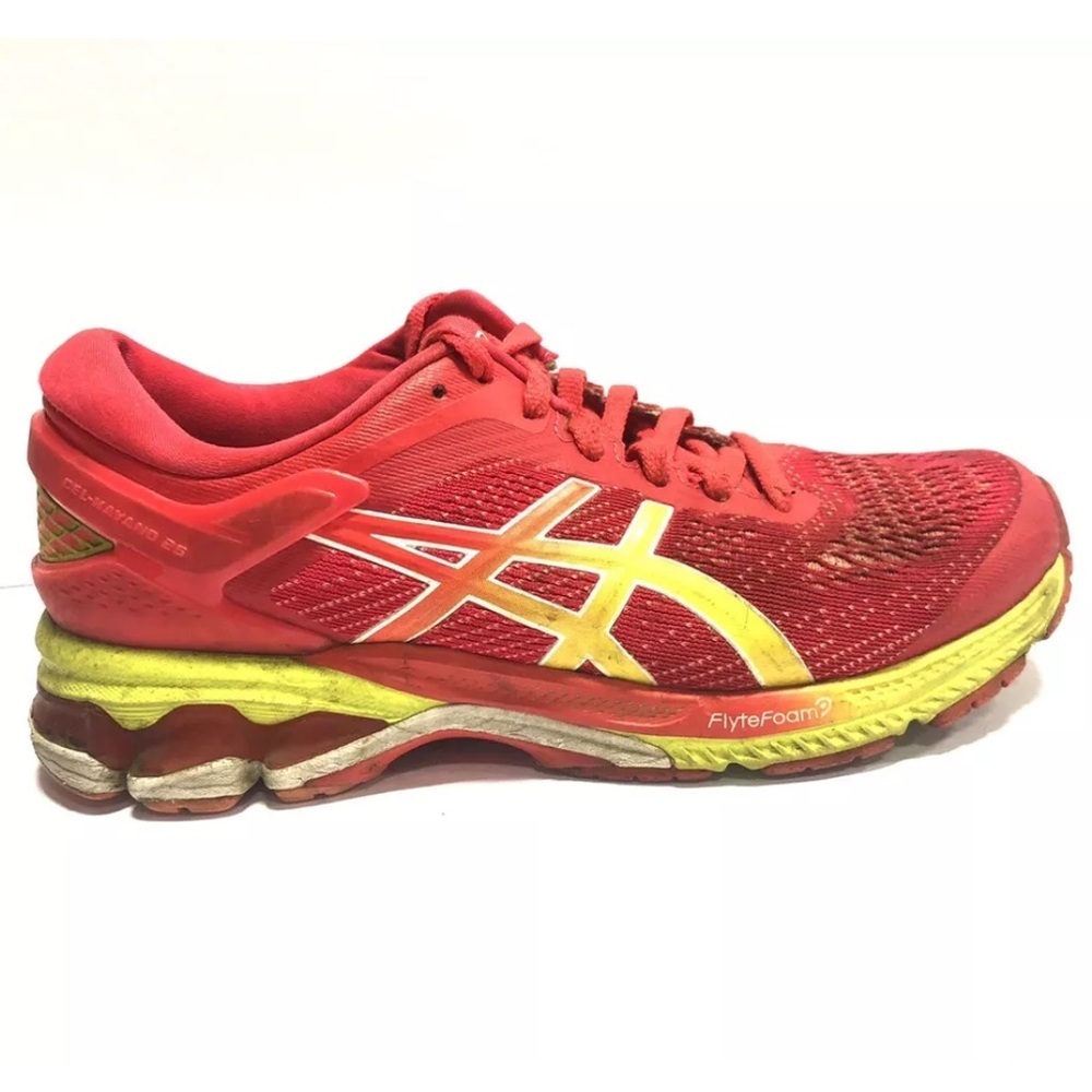 Asics Women’s Gel Kayano 26, Red/Yellow Sneakers, Size 7 M.